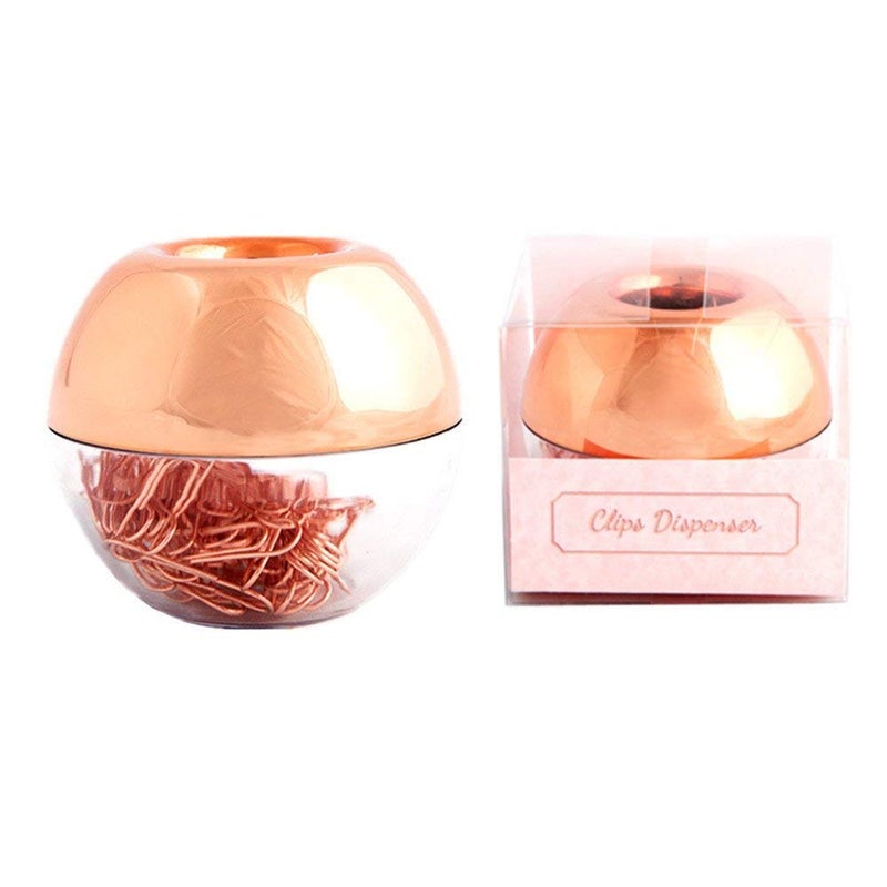 Supfoxer Rose Gold Magnetic Paper Clip Dispenser with 100pcs 1.1" Medium Paper Clips, Acrylic Holder for Office Decor - Image 2